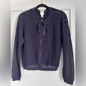 GAP x Doen Navy Blue open weave Cardigan Sweater